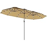 Outsunny 13ft Large Patio Umbrella with Solar Lights, Rectangular Double-Sided Outdoor Market Umbrella with Crank Handle and 48 LED Lights for Garden, Pool and Backyard, UPF 30+