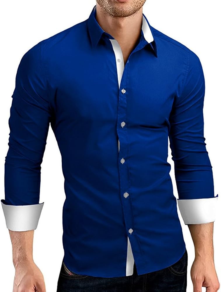 Mens Autumn Casual Formal Solid Slim Fit Long Sleeve Dress Shirt Top Blouse