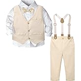 A&J DESIGN Toddler Boys Formal Clothes with Suspender Baby Wedding Outfit Kids Dress Suit Set