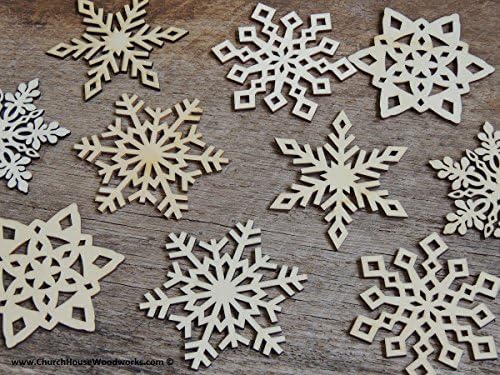 10 Qty 3 inch Unfinished Wood Snowflake Ornament Mix for DIY Crafts