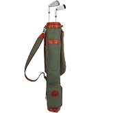 TOURBON Vintage Golf Club Carry Bags Travel Case, Canvas and Leather | Golf Bag for Walking Par 3 Courses, Traveling, with Padded Lining, Convertible Rain Cover, Zippered Pockets, Shoulder Strap