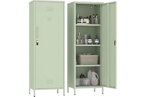 Steehoom Locker Cabinet, 59.06" H Green Metal Locker Storage Cabinet for Employees with Locking Door and 2 Shelves Kids Locker Tool File Cabinets for Bedroom, Home Office, Garage, Bathroom