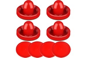 ONE250 Air Hockey Pushers and Red Air Hockey Pucks, Goal Handles Paddles Replacement Accessories for Game Tables (4 Striker, 4 Puck Pack)
