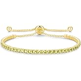 Cranmadia Valentines Day Gifts Sterling Silver Birthstone Tennis Bracelets for Women 2.5mm Tennis Bolo Bracelet Fashion Jewelry Birthday Gifts for Women Mom Wife | Adjustable Size 9"