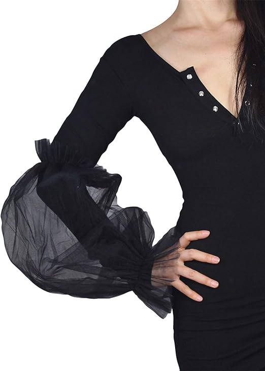 DooWay Sexy Black Tulle Arm Sleeves Lace Semi Sheer Ruffle