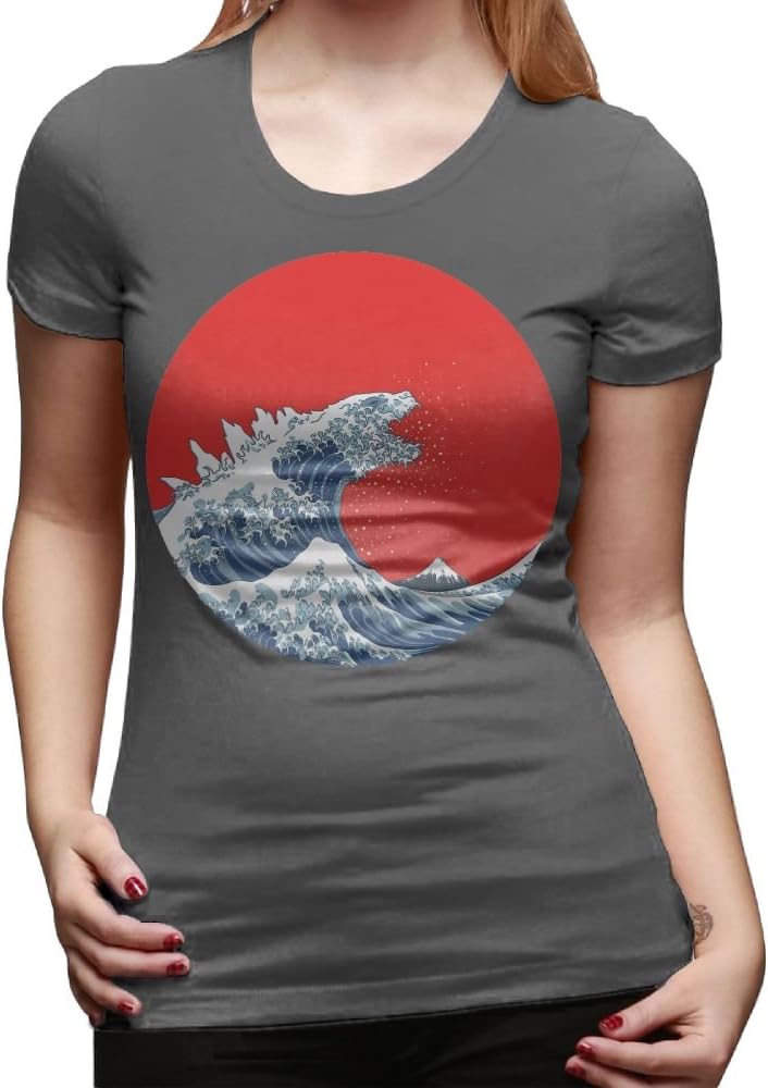 POWNA Women's Shirt Hokusai Kaiju Tshirt Short Sleeve T-Shirt Leisure Shirt