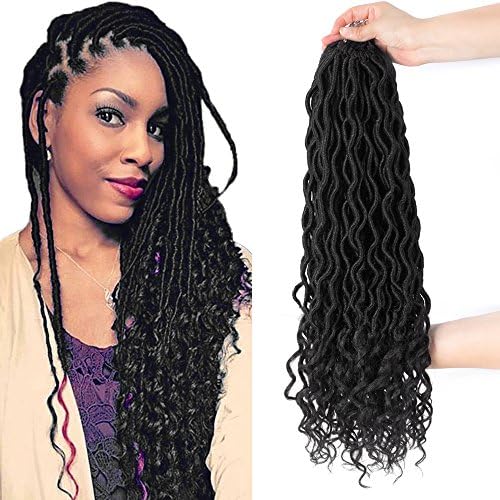 Ceedee 6 Packs 20'' Goddess Locs Crochet Hair with Curly Ends Wavy Faux Locs Crochet Braids Synthetic Hair Extensions Dreadlocks Crochet Loc Braiding Hair 1B# 20 inch (20 inch, 1B#)