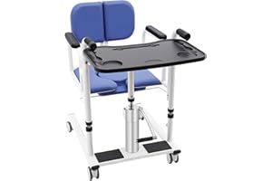 ZAWAYINE Patient Lift Transfer Chair for Elderly and Disabled Patient Lift Chairs 180°Split Seat with Portable Potty & Seat Cushion,Adjustable Hydraulic Lifting Height,330.7lbs (Blue)