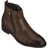 CALTO Men's Invisible Height Increasing Elevator Shoes - Dark Brown Premium Leather Lightweight Zipper Boots - 2.8 Inches Taller - S28002 - Size 7 D(M) US