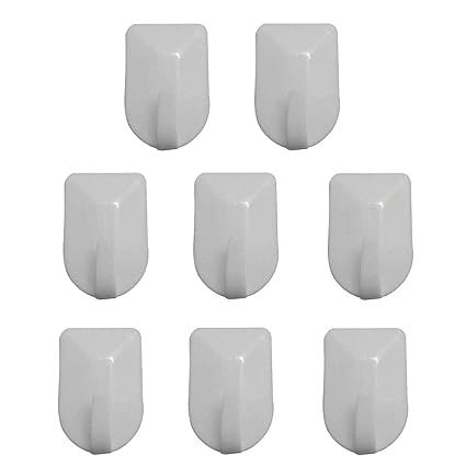 KM Multipurpose Small Plastic Self Adhesive Hooks, Set of 8