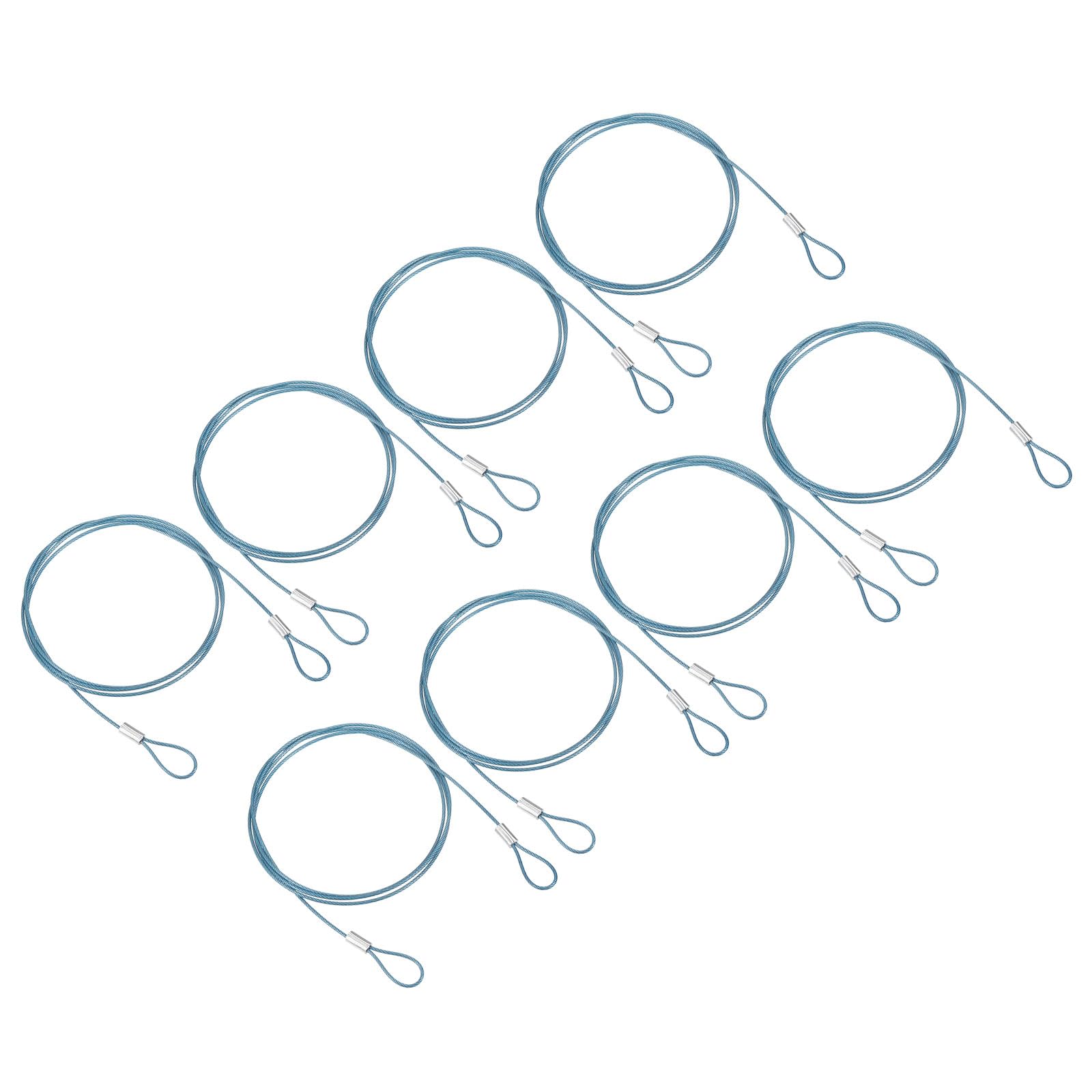 PATIKIL 3.3Ft Safety Cable Lock, 8 Pack Stainless Steel 1.5mm Dia Security Wire Rope with Double Loop for Stage Lighting Luggage Lock Blue