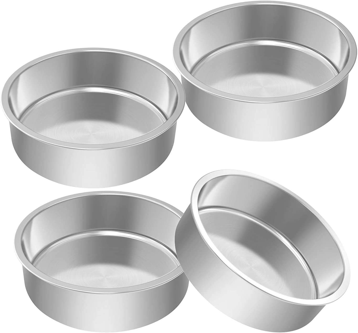 AIKKIL 8 Inch Cake Tin, Stainless Steel Round Cake Pans Set of 4, Wedding/Birthday/Christmas, Non Toxic & Healthy, Mirror Polished & Dishwasher Safe (4, 8 Inch)
