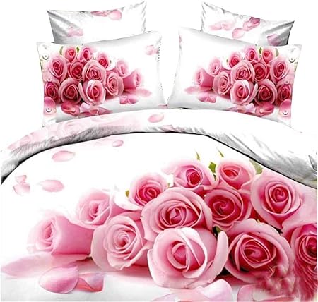 LXZWAN Juegos De Cama De Pétalos De Rosa Rosa De Pintura Al Óleo 3D 4 Piezas, (