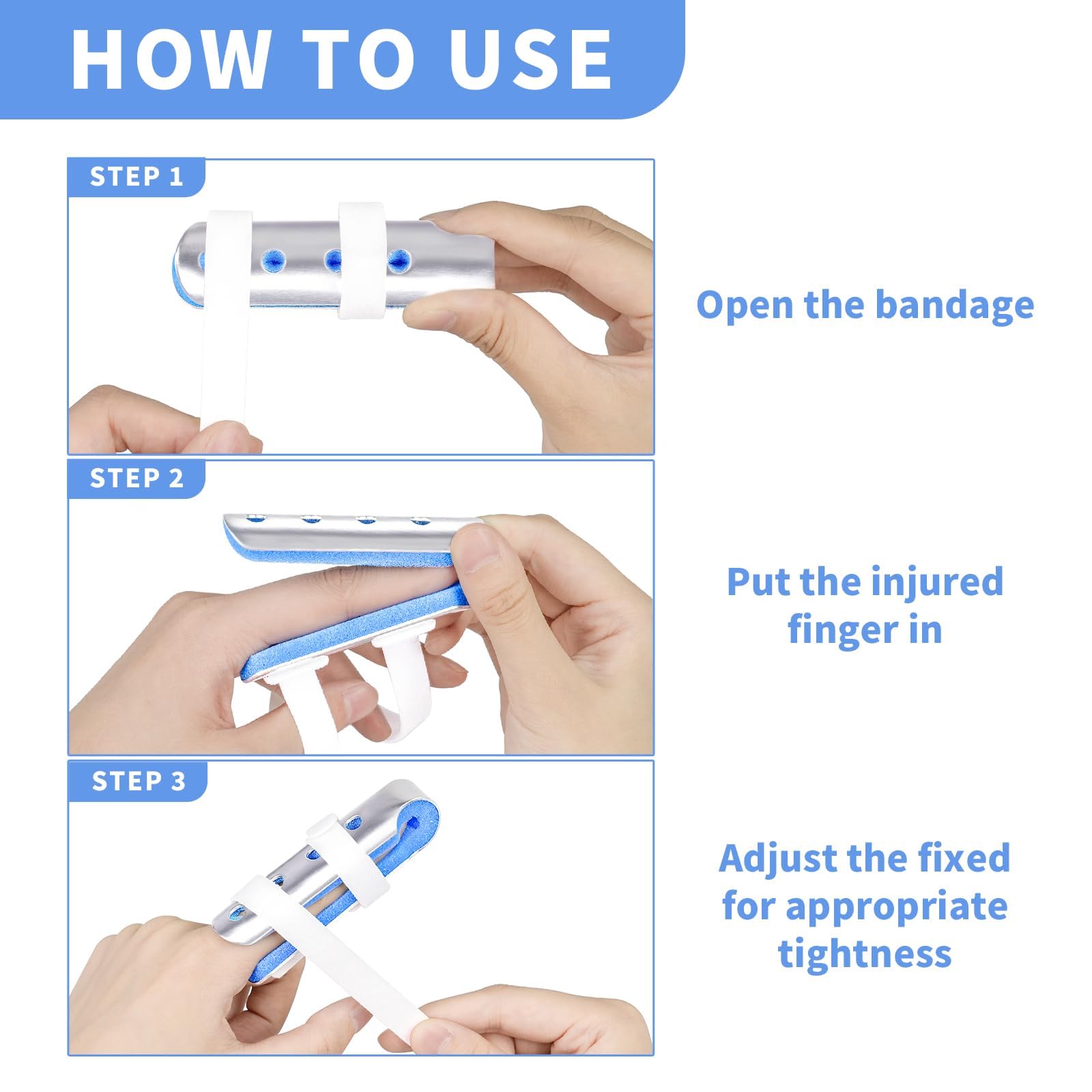 RHINO RESCUE Finger Splint, Set of 3 Sizes Broken Thumb & Finger Brace Support, Metal Stabilizer for Fractures, Strains, Sprains & Arthritis Pain Relief Adults & Children