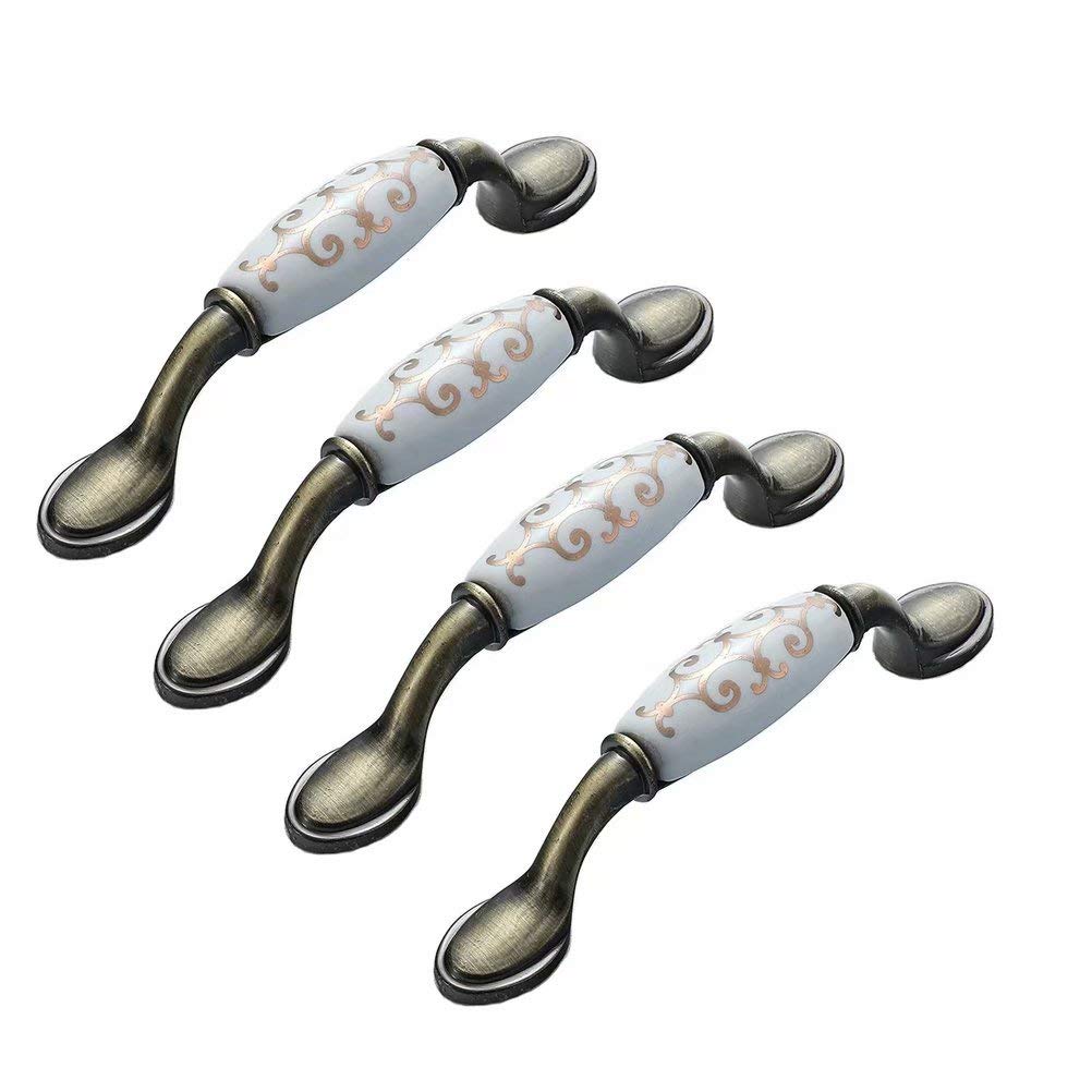 BOZONLI 4 Pack Ceramic Handles, Cupboard Handles, Door Knobs Drawer Handles Cabinet Drawer Cupboard Kitchen Ceramic Pull Handle, Bronze, 96mm