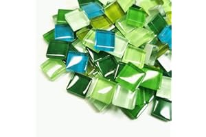 LelonHo 10oz/330pcs Mosaic Tiles for Crafts，0.4 * 0.4 Inch Square Crystal Mosaic Glass Tiles for DIY Picture Home Decoration and Handmade Jewelry Art Decoration Gifts. (Mixed Green Series)