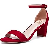 FW FRAN WILLOR Women Open Toe Low Chunky Short Heels Ankle Strap Block Heel Sandals Party Dress Wedding Pump Shoes
