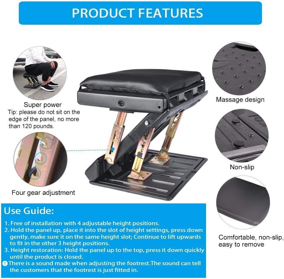 Nalacal Adjustable Foot Rest For Under Desk At Work, Ergonomic Stool Computer Footrest Foldable Height Soft Cushion Office, Gaming,Computer