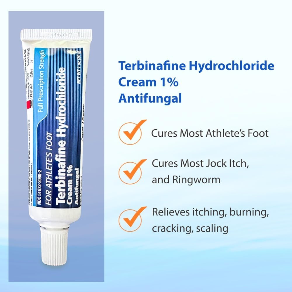 Terbinafine Hydrochloride antifungal Cream 1% - Athletes Foot Cream Extra Strength, relieves itching & Burning, Cures Most Athlete's Foot, Jock Itch & Ringworm 1 oz