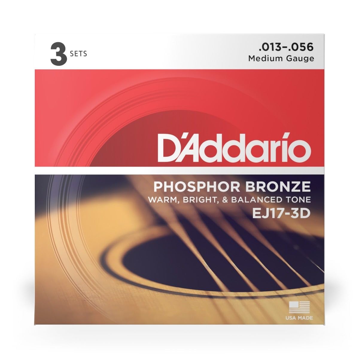 D'addario EJ17-3D Phosphor Bronze 13-56 Pack Of 3, Medium