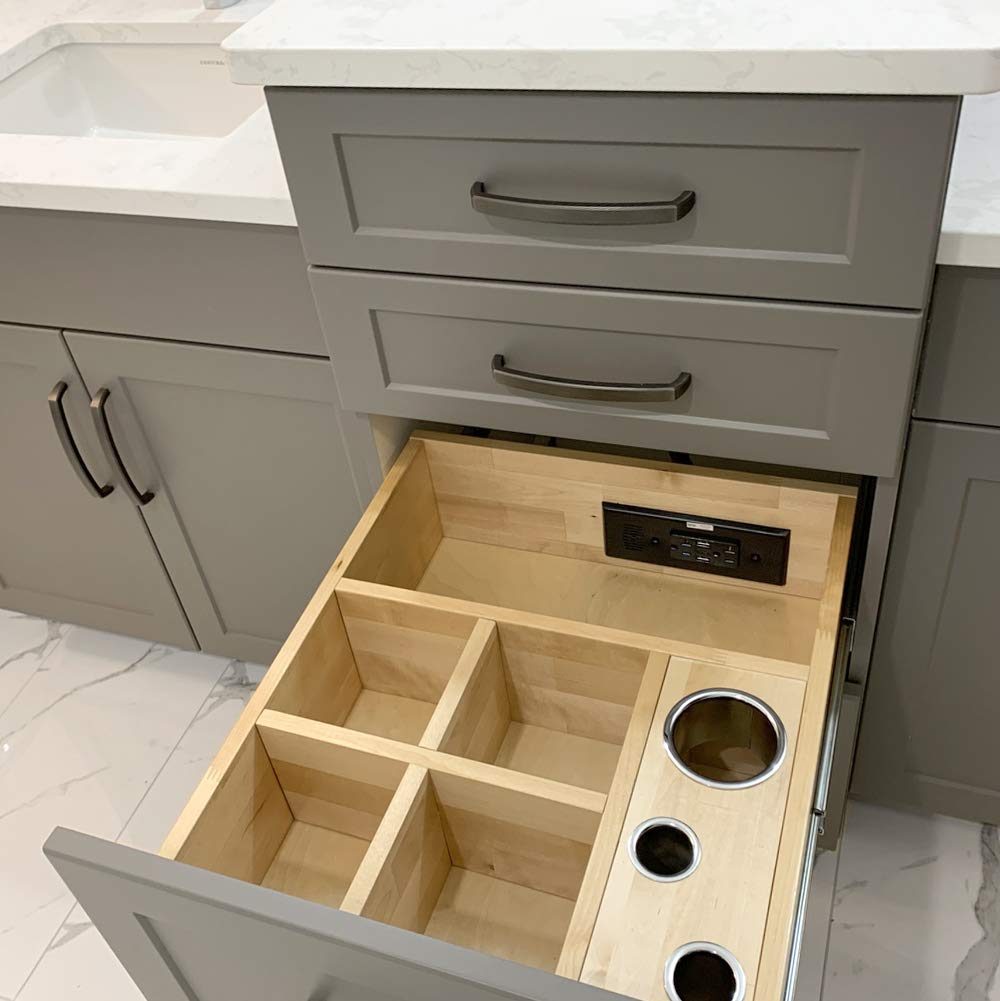 Style Drawer 24 Blade | In-Drawer Powering Outlet | 2 AC GFCI Outlets | Black | Fits Standard Cabine
