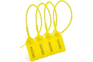 RASUNKAE 100Pcs Plastic Tamper Shipping Seals Pull-Tite Security Seal Signage Numbered Fire Extinguisher Tags Zip Ties Labels Disposable Self Locking for Logistics, Luggage,Transport (Yellow, 100pcs)