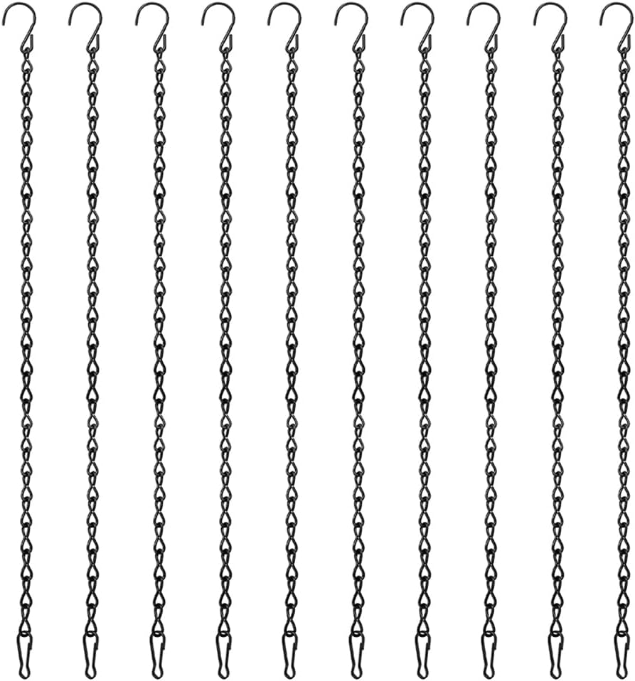Outdoor Hanging Brackets - Deweey Hanging Chain, 10 Pack 19.69 Inch Black Hanging Chains with Hooks for Bird Feeders, Planters, Baskets, Billboards, Lanterns, Wind Chimes and Ornaments Outdoor/Indoor