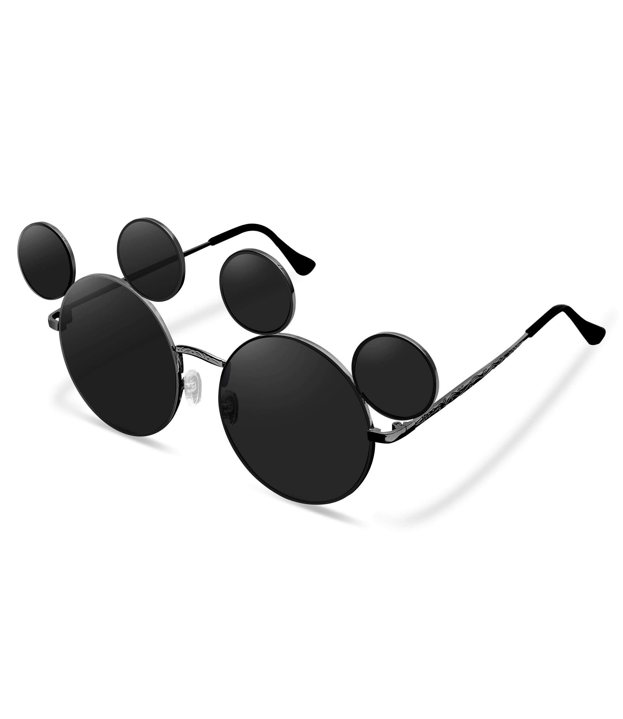 Photo 1 of Mouse Ears Sunglasses for Women Men, Black Cartoon Mouse Shape Sun Glasses with Case, Theme Park Accessories, UV Protection(Black/Black)