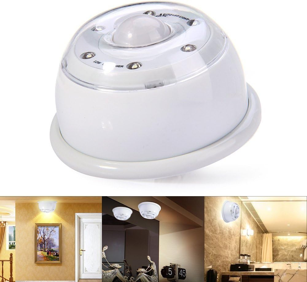 KLIVE 6 LED PIR Induction LED Light, Auto Infrared Human Body Sensing Lights Delay Time and Luminance Adjustable Energy Saving Lamps Wireless PIR Motion Sensor Detector Light Lamp for Porch Corridor Bathroom Wardrobe Cabinets Stair and the Basement Etc