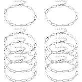Exway 10 Pcs Paperclip Charm Bracelets Chain 8.0 Inch Stainless Steel Sliver Chain Bracelets Kit with Lobster Clasps for Crafts DIY Women Jewelry Making