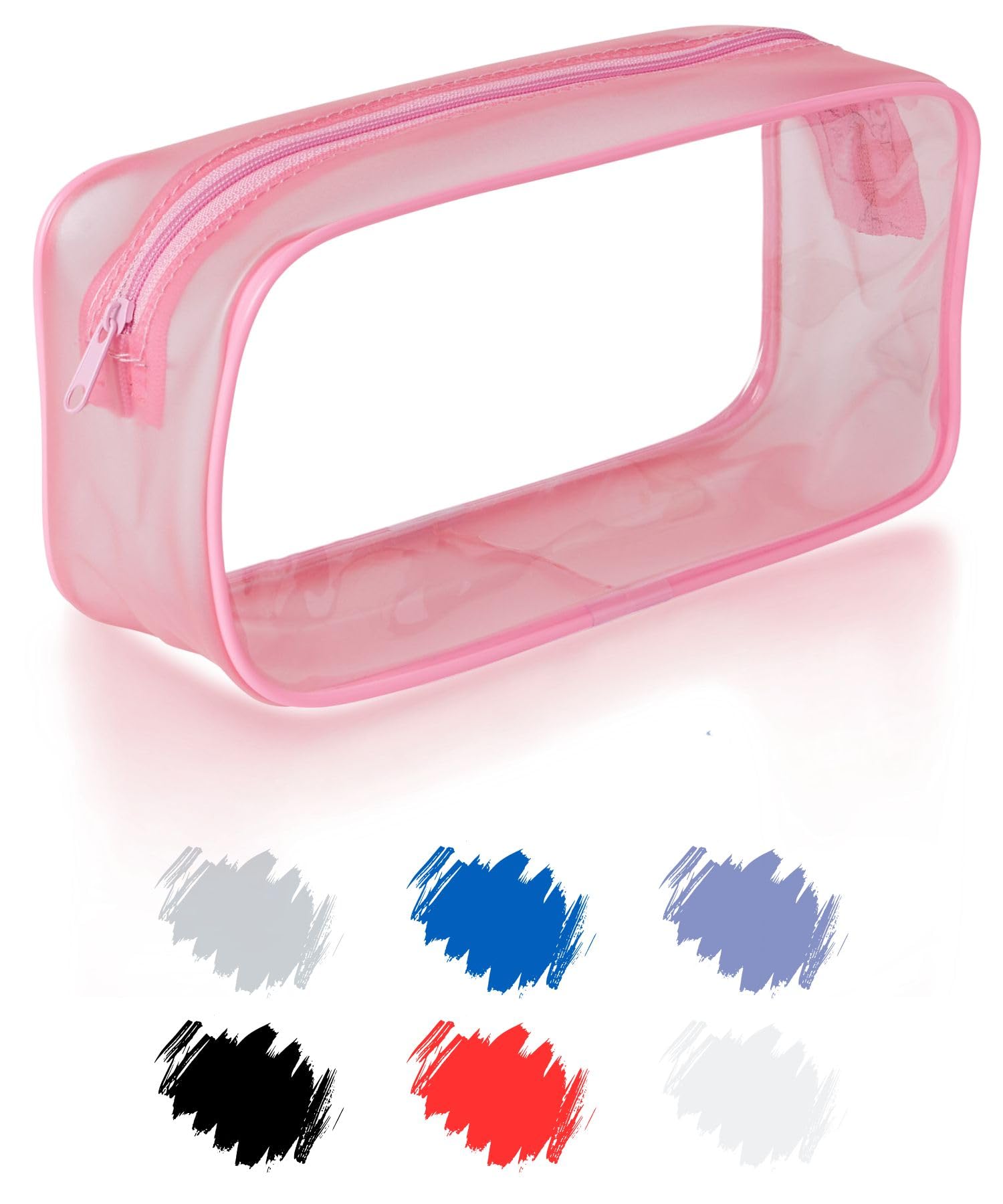 Soul Projekt Clear Pencil Case for Exams, Large Pink Transparent Exam Pencil Case for Students, Portable Clear Makeup Bag, PVC Pouch See Through Toiletry and Cosmetic Bag, Back to School Supplies
