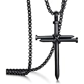 Rehoboth Men's Stainless Steel Nail Cross Pendant Necklace with 24 Inch Chain Polished Black Gold Silver