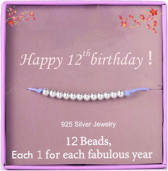 Happy 12th Birthday Bracelet Gifts for Girls Sterling Silver Beads bracelet for 12 Year Old Girl