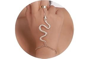 HUASAI Hand Chain Snake Bracelet for Women Finger Ring Bracelet Slave Hand Harness Bracelets Snake Jewelry for Halloween Party Medusa Costume Accessories