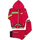 Time Is Money Men's Urban Designer Rasta Lion Tracksuit, Black, Red, White, Olive with Gold Zip