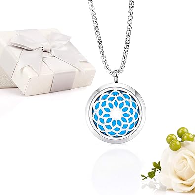 Jack and Rose Anhänger Halskette Damen Silber Duftstofflocket Aroma Diffuser für Aromatherapie Duft Aromaöl mit 8 farbigen-Fi