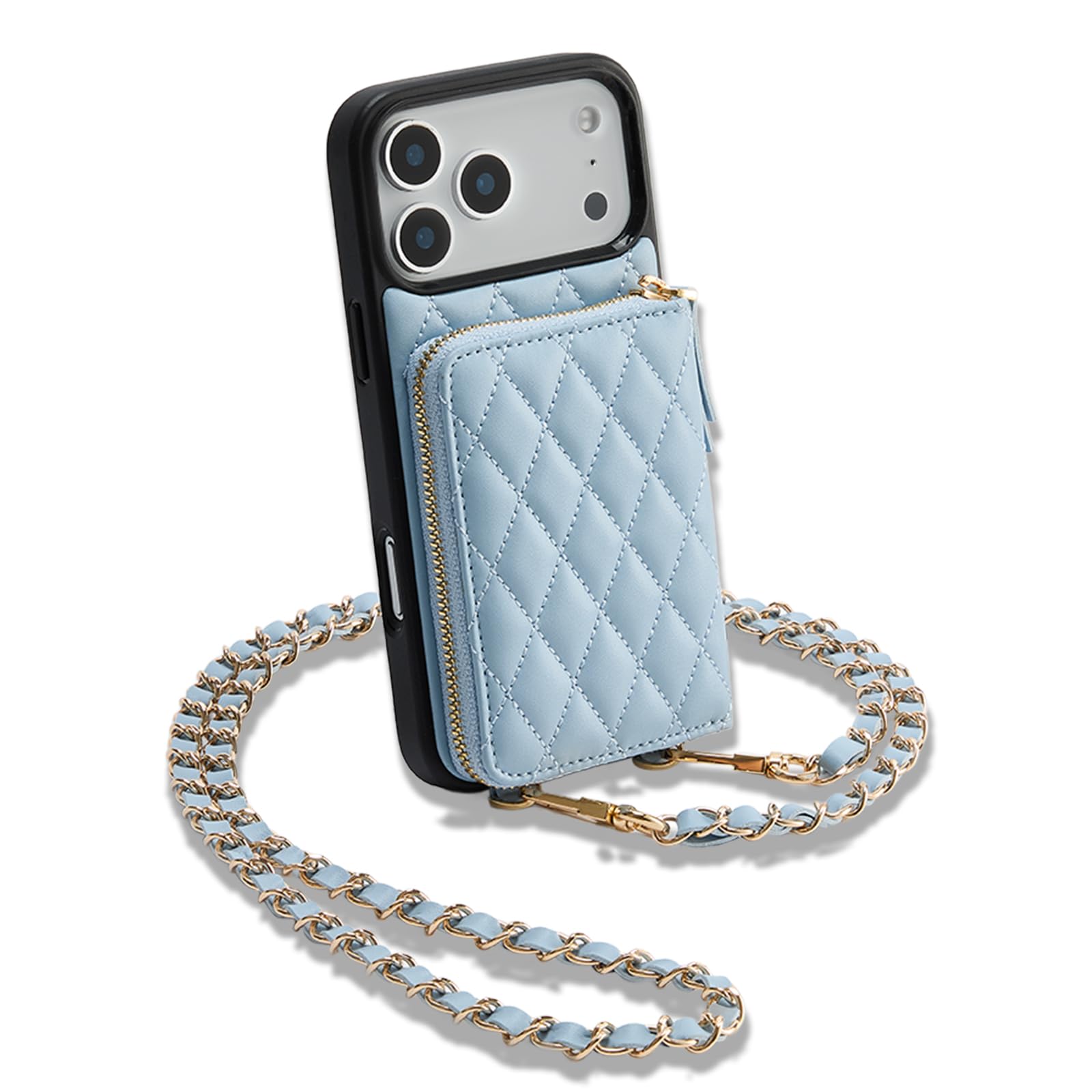 LAMEEKU for iPhone 17 Pro Case Wallet with Card Holder, Wrist Strap Crossbody Phone Cover for Women 6.3" Blue