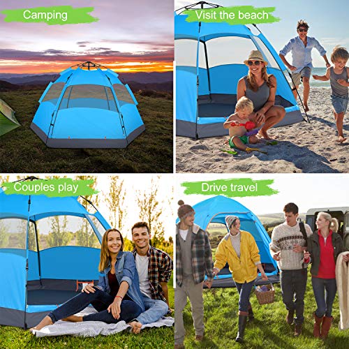 Victostar Instant Pop Up Family Camping Tent,Double Layer Waterproof 4 Season for Picnic Fishing Hiking Traveling (Blue)