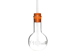 EISCO Boiling Flask Stopper & Tubing, 100ml - Borosilicate Glass - Round Bottom, Narrow Neck (0.85" ID) - Includes Glass Tubi