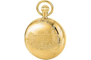 Alwesam Copper Pocket Watch Train Railroad Case Mechanical Men's Pocket Watch Roman Numerals Hand Wind Pocket Watch with Chain&Box