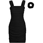 EXARUS Girls Dance Dress with Built in Bra Teen Ruched Bodycon Mesh Front Wrap Hem Tween Easter Party Tight Mini Dresses