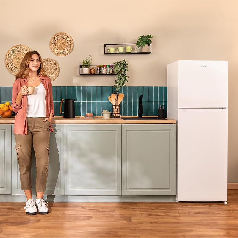 Cecotec 2D Bolero CoolMarket 2D 211 Branco E Geladeira. Motor de Degelo Frigorífico de 2 portas Branco 143X54Cm, Capacidade 211 L, Porta reversível, Classe Energética E, com Modo de Congelação Rápida