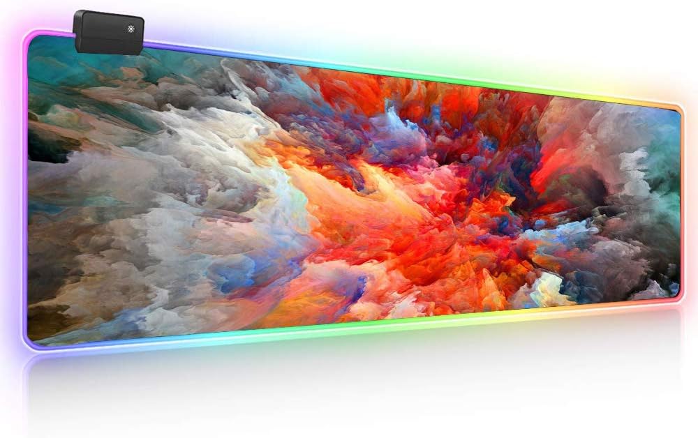 Ruifengsheng LED RGB Extended Gaming Mouse Pad XXL Mouse Mat Large Mouse Pad Non-Slip Professional Precision Tracking Surface (31.5" x 11.8") (80x30) (RGB03)