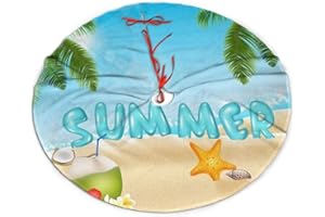 EVAVA Summer Christmas Tree Skirt 30", Ocean Beach Tropical Palm Starfish Tree Mat for Xmas New Year Decoration Indoor Outdoor Holiday Ornament Supplies