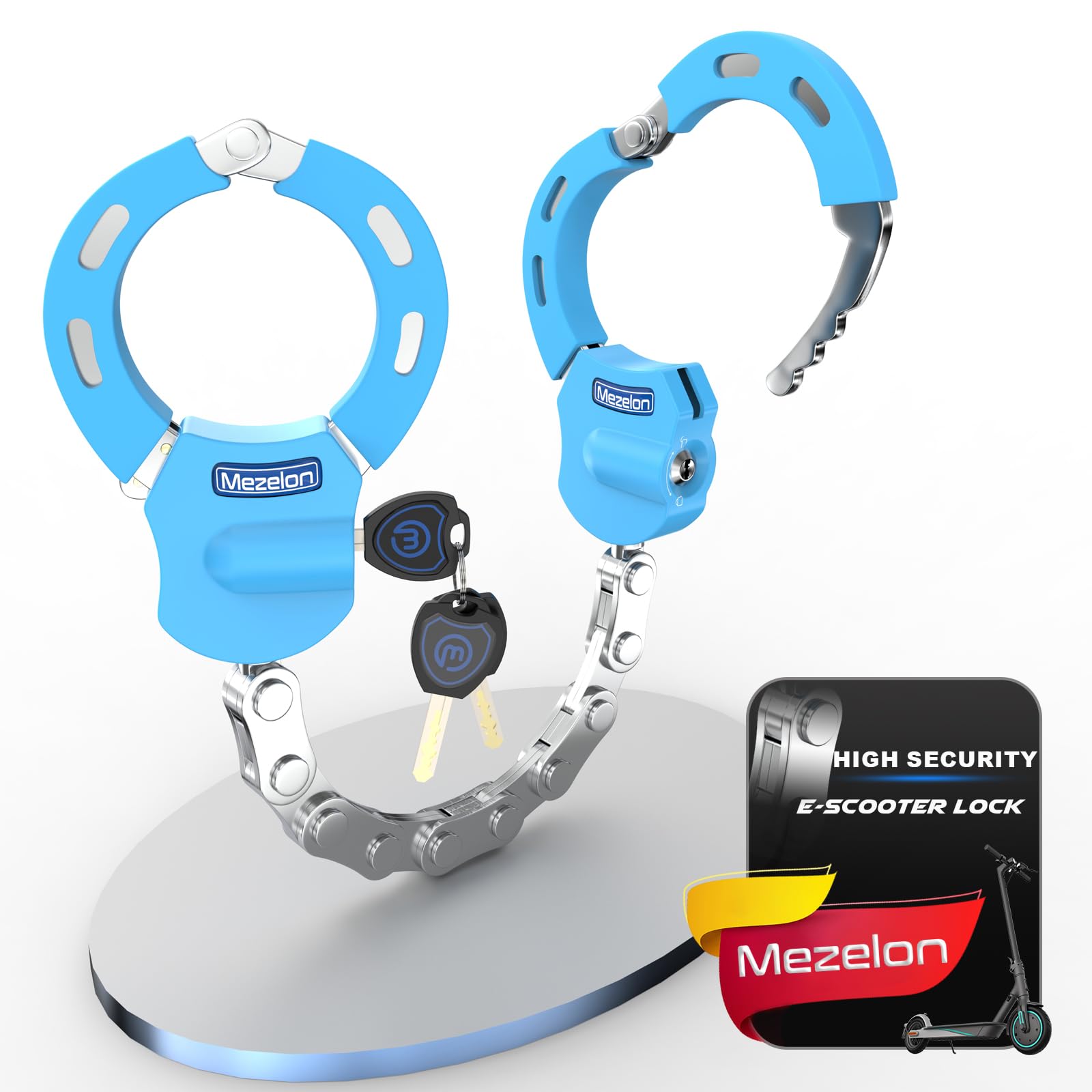 Mezelon Bicycle Lock, E Scooter Lock, High Security Locks, Handcuff Lock, Heavy Duty Locks for E Scooter/Bicycle/E-Bike/Motorcycle (Blue - Style A)