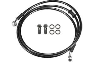 Motoforti Universal Brake Hose Motorcycle ATV Dirt Bike Motocross Braided Hydraulic Brake Line Oil Hose Pipeline, 150cm, Metal, Black Silver Tone, 1 Set