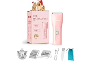 Founouly 2 in 1 Prowerful Home Professional Dog Grooming Kit Clipper Low Noise USB Rechargeable Gifts for Dog Cat Pink,MTS006
