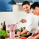 FIOUSY 12 PCS Silicone Kitchen Utensil Set with Wooden Handles - Pink view 7