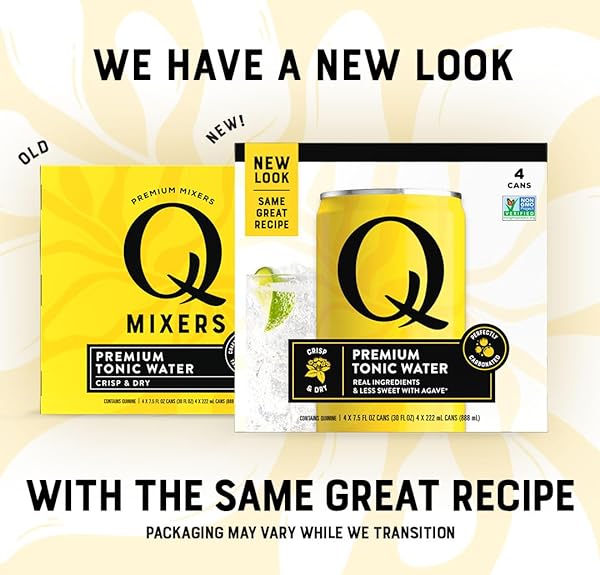 Q TONIC WATER WITH REAL QUININE & ORGANIC AGAVE – IDEAL FOR COCKTAILS & MOCKTAILS – MADE WITH REAL INGREDIENTS, PERFECTLY CARBONATED & LESS SWEET – 45 CALORIES PER CAN – 7.5 FL OZ (PACK OF 24)