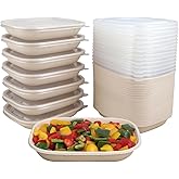 JAYEEY 28 oz Disposable salad bowls with lids, Sugarcane Fiber paper Bowls take away Bagasse food containers meal prep food storage deli container 50 Pack